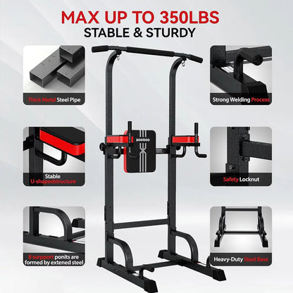 Adjustable Body Champ 480Lbs Multifunction Power Tower Dip Station Pull up Bar Power Rack for Home Gym Strength Training Workout Equipment